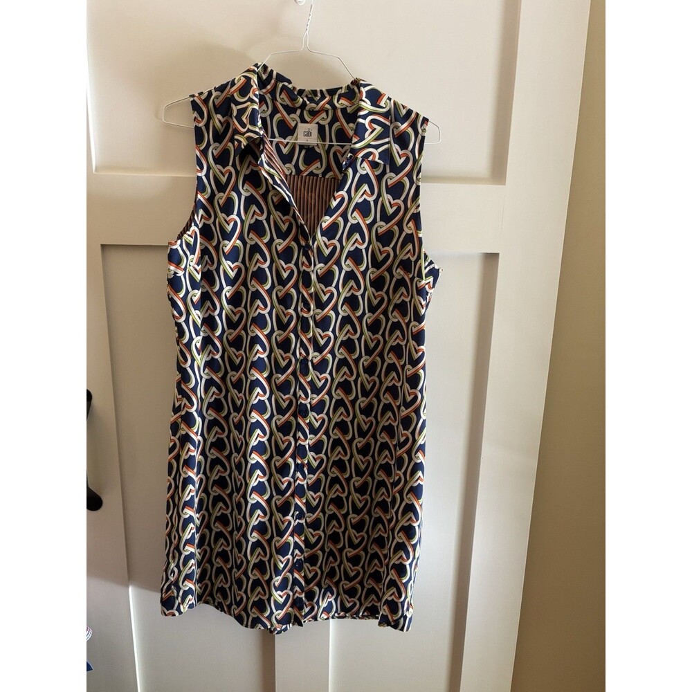 Cabi Sleeveless Button Front Tunic Dress Heart Print Size Large Colorful